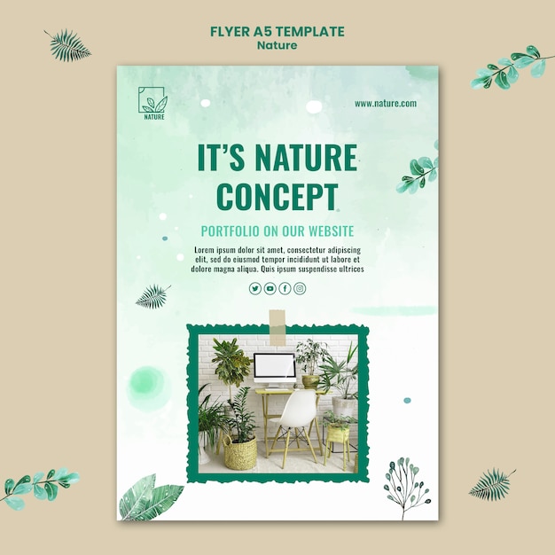 PSD gratuito modello di volantino natura creativa con foglie