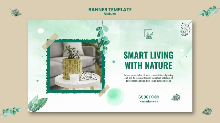 Free PSD creative nature horizontal banner template with leaves