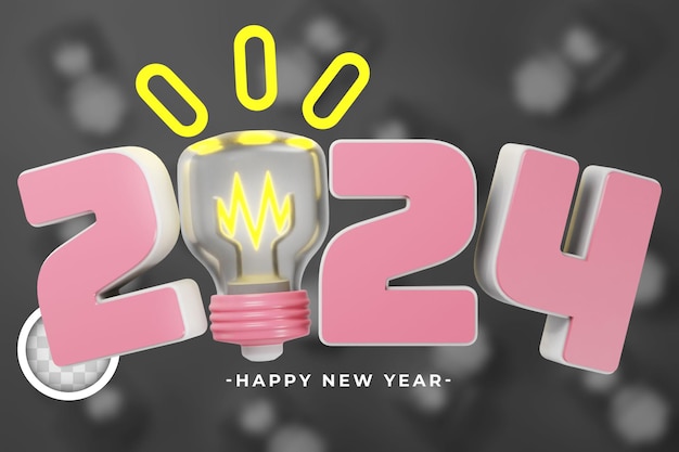 Free PSD creative new year concept with light bulb 3d rendering