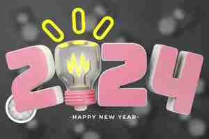 Free PSD creative new year concept with light bulb 3d rendering
