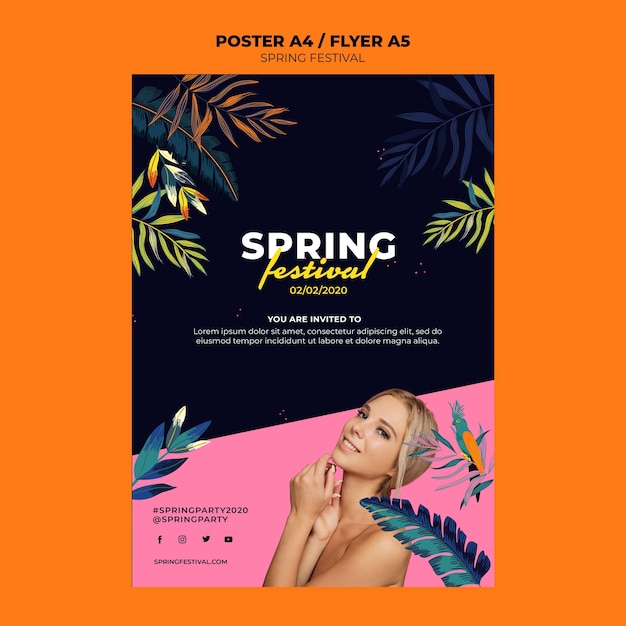 PSD gratuito modello di volantino creativo festival di primavera