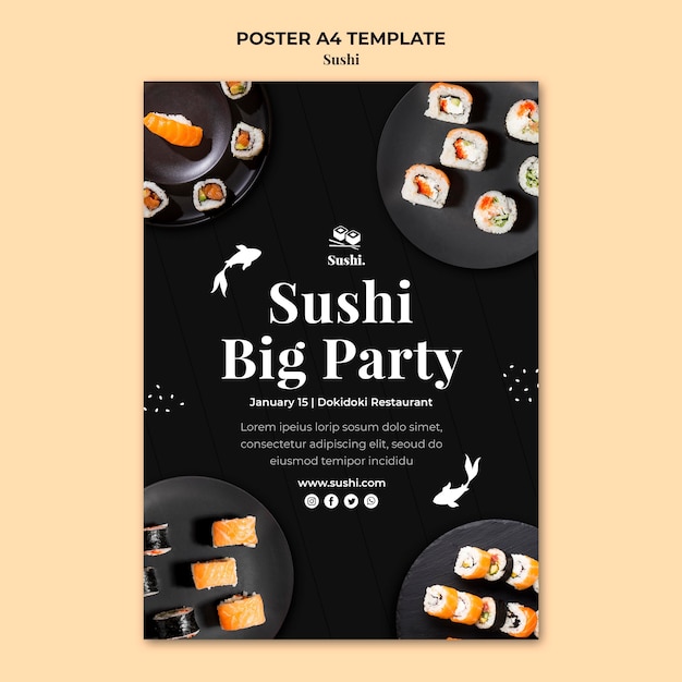 PSD gratuito modello di poster di sushi creativo con foto