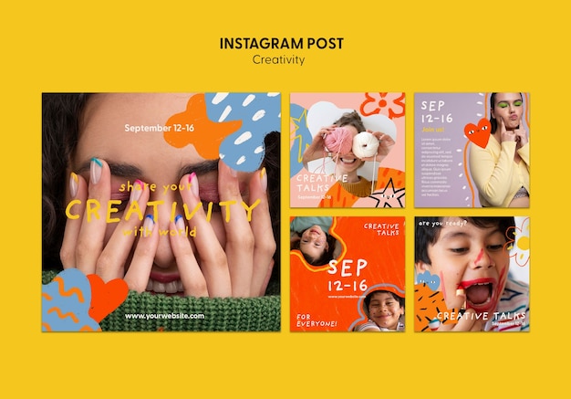 PSD gratuito raccolta di post di instagram del laboratorio di colloqui creativi