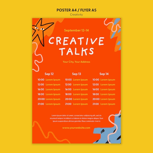 Free PSD creative talks workshop vertical poster template