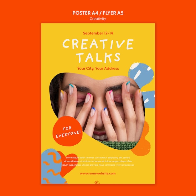 Free PSD creative talks workshop vertical poster template