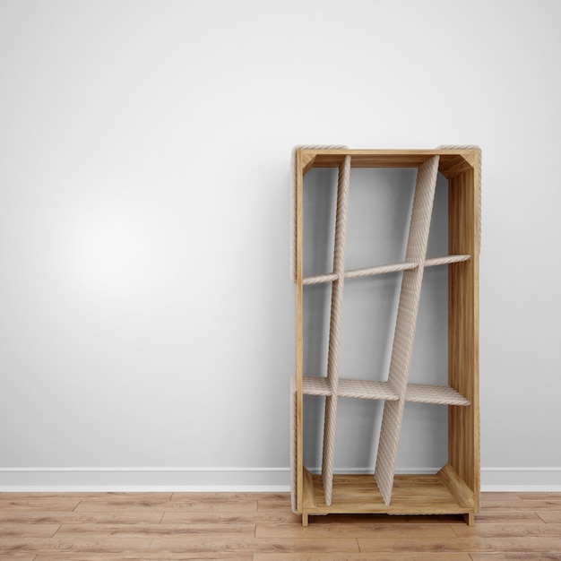 Free PSD creative wooden bookcase with diagonal shelves