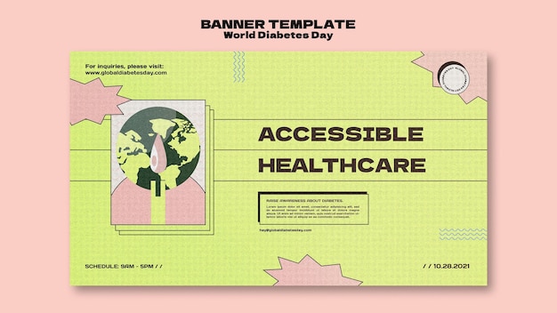 무료 PSD 크리에이 티브 세계 당뇨병의 날 가로 배너 템플릿