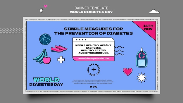 PSD gratuito modello di banner orizzontale creativo per la giornata mondiale del diabete