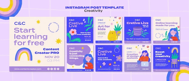 Бесплатный PSD Шаблон постов в instagram для творчества