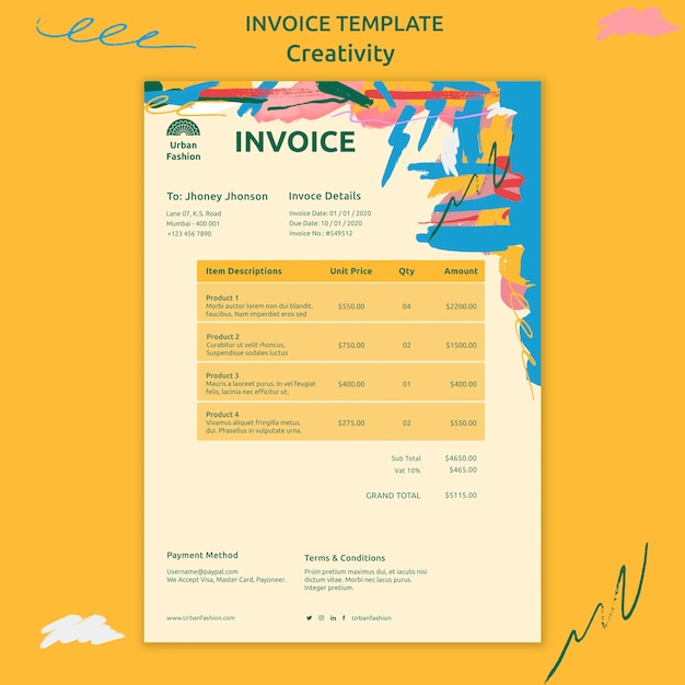 Creativity concept invoice template