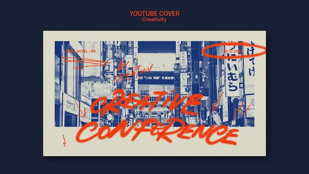 PSD gratuito modello di copertina di youtube per la conferenza sulla creatività