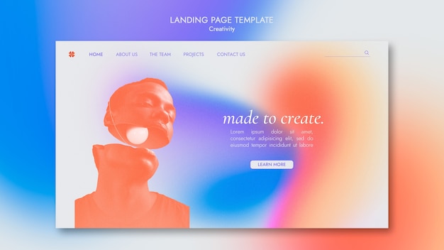 Creativity landing page template with subtle gradient style