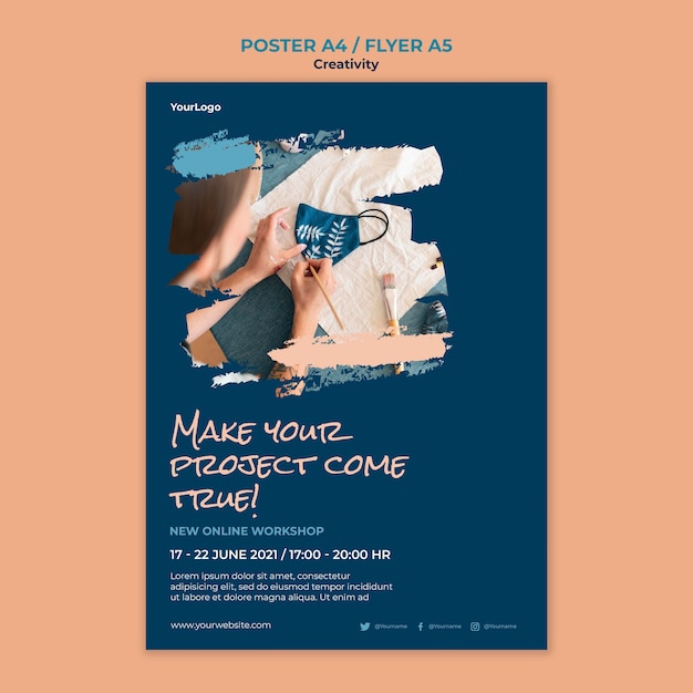 PSD gratuito modello di poster del laboratorio di creatività