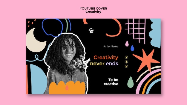 PSD gratuito modello di copertina di youtube per la creatività