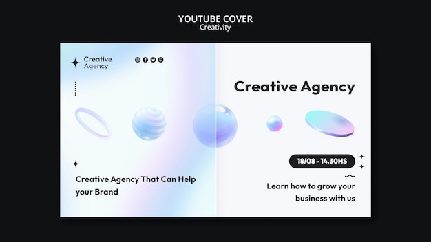 PSD gratuito modello di copertina di youtube per la creatività