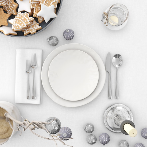 Free PSD crockery and decorations on a christmas table