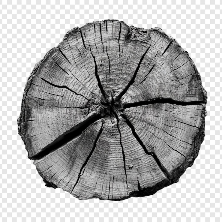 Free PSD cross section of a weathered tree trunk a black and white study of natures texture