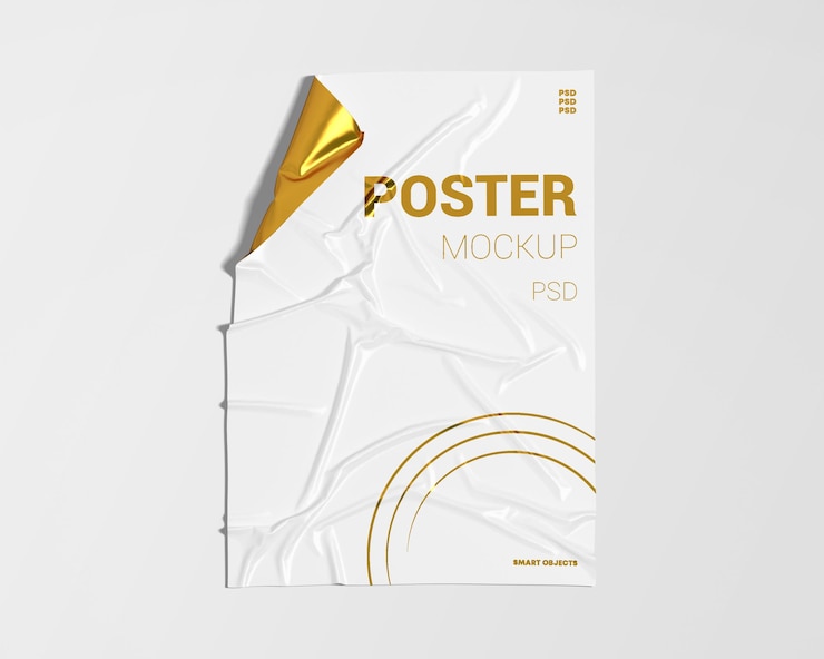  Crumpled poster mockup Premium Psd