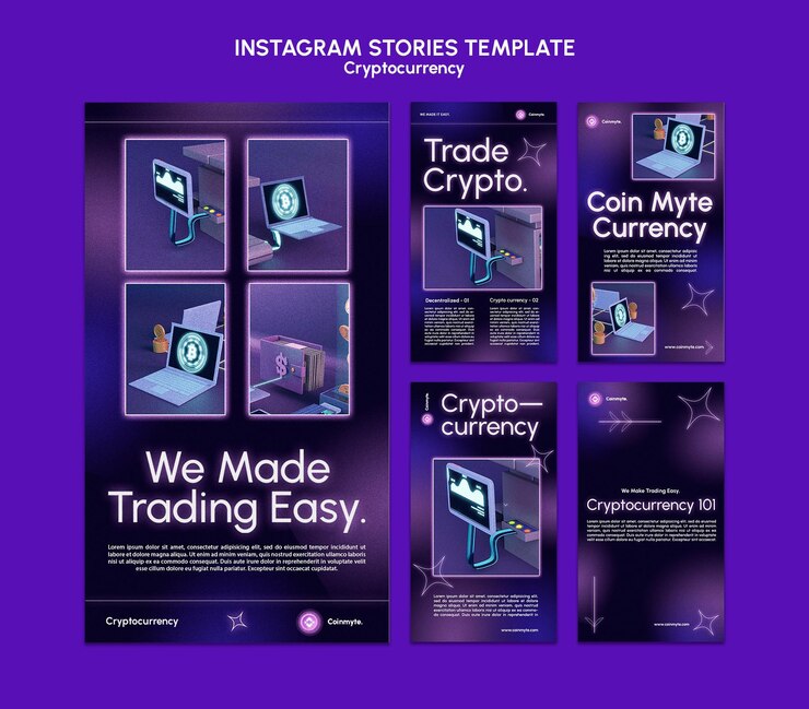 Free PSD cryptocurrency design template of instagram stories