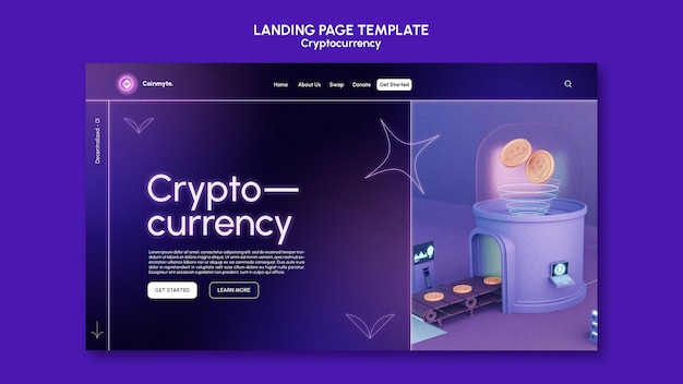 Cryptocurrency design template of landing page