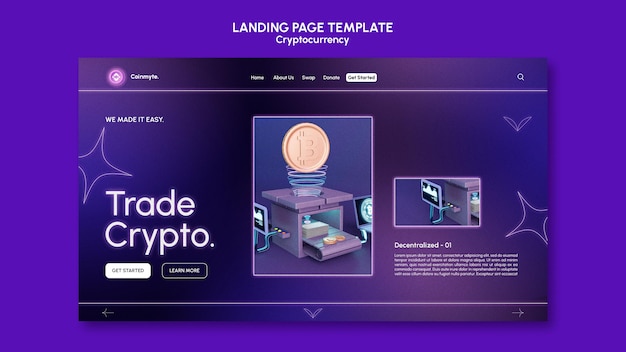 Cryptocurrency design template of landing page