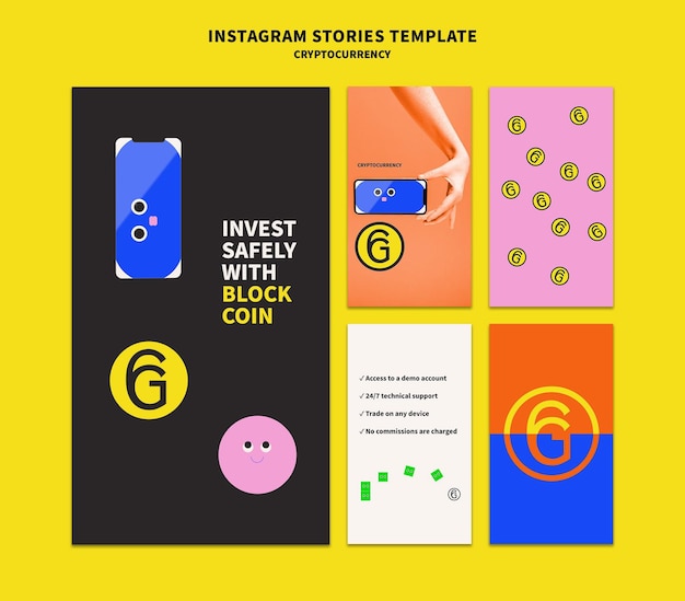 PSD gratuito progettazione del modello di storia di criptovaluta insta