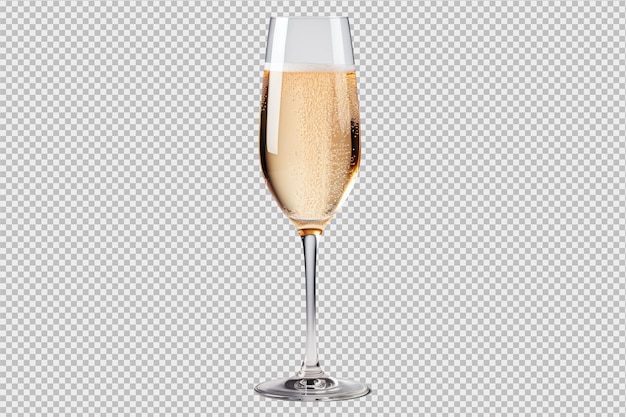 Free PSD crystal glass filled with bubbly champagne isolated on transparent background