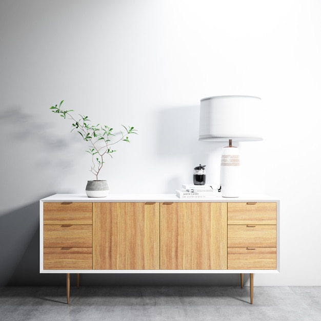 Free PSD cupboard with lamp and plant on it