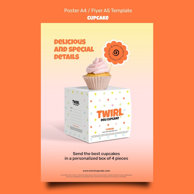 Free PSD cupcake poster or flyer design template