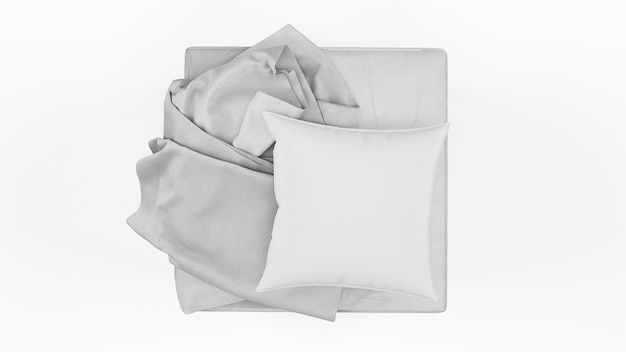 Cushion in gray color and scraps of cloth isolated, top view