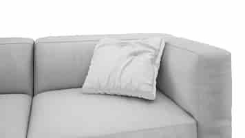 Free PSD cushion on grey sofa isolated