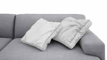 Free PSD cushions over gray sofa isolated