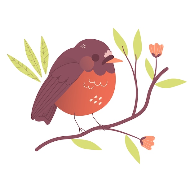 Free PSD cute bird on branch
