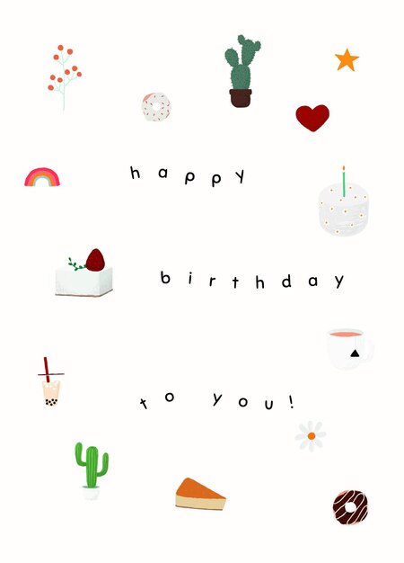 Cute birthday greeting template psd with happy birthday to you text