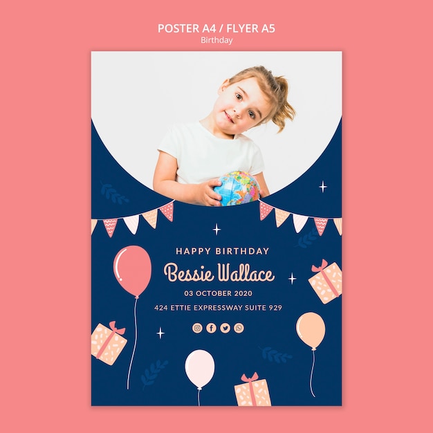 Free PSD cute birthday poster template