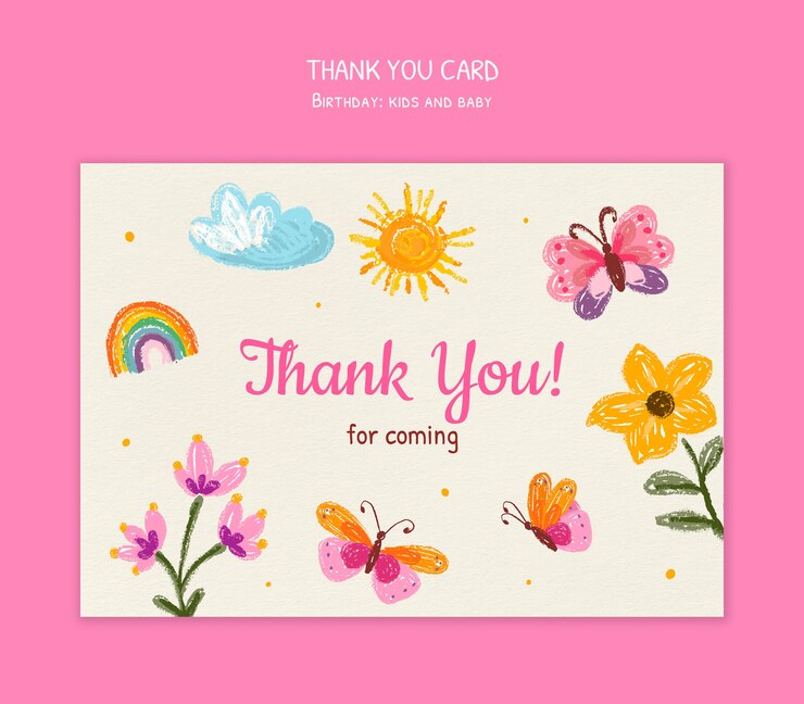 Free PSD cute birthday thank you card for kids and babies