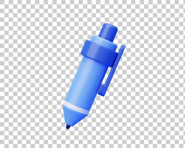 Free PSD cute blue pen stationery office tool icon 3d background illustration