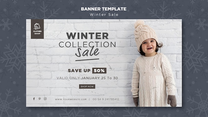 Cute child winter collection sale banner template