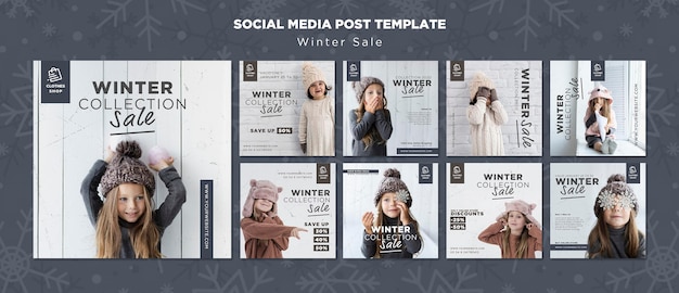 Free PSD cute child winter collection sale instagram post