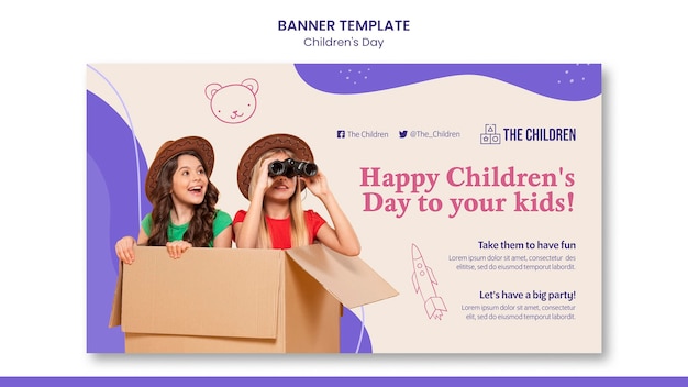 Cute children's day horizontal banner template