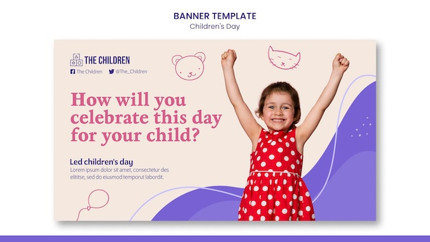 PSD gratuito simpatico modello di banner orizzontale per la giornata dei bambini