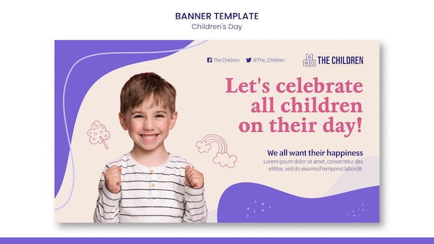 PSD gratuito simpatico modello di banner orizzontale per la giornata dei bambini