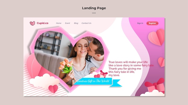 Free PSD cute couple landing page template