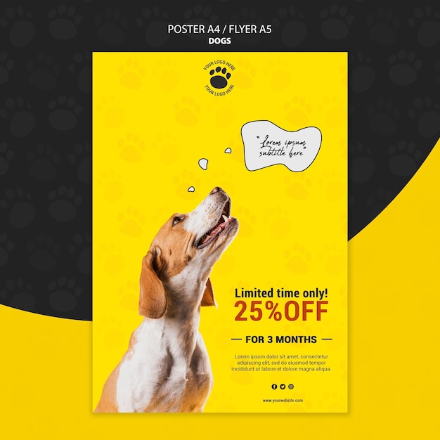 Бесплатный PSD Симпатичная собака в стиле плаката