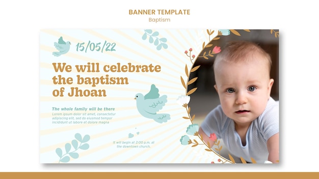 Free PSD cute flat design baptism banner template