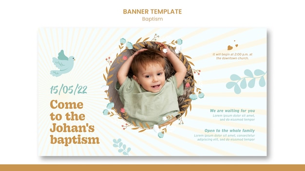 Free PSD cute flat design baptism banner template