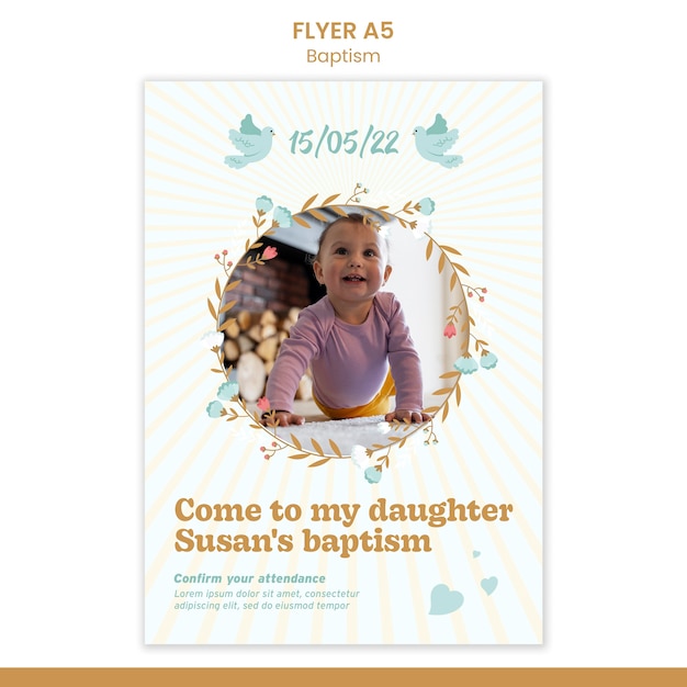 Free PSD cute flat design baptism template