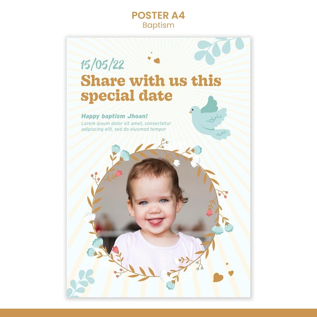 Free PSD cute flat design baptism template