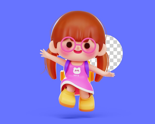 無料PSD かわいい女の子や子供が漫画の 3 d イラスト キャラクターをジャンプ