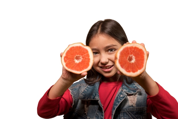 Free PSD cute girl portrait with grapefruit